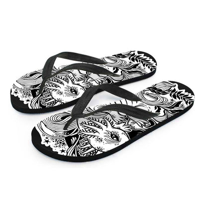 Black And White Axolotl Print Flip Flops