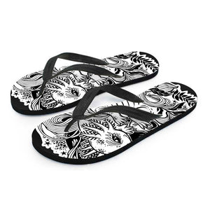 Black And White Axolotl Print Flip Flops