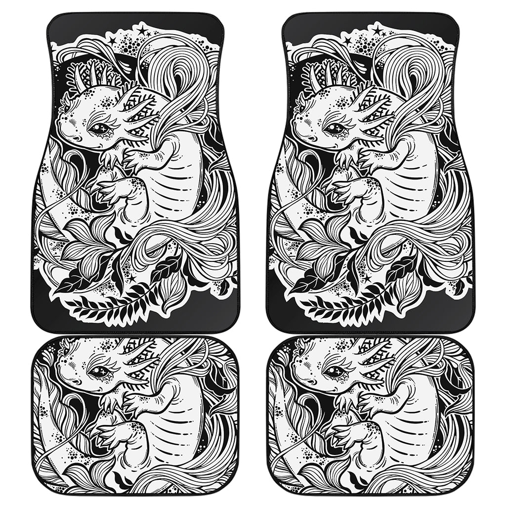 Black And White Axolotl Print Front and Back Car Floor Mats