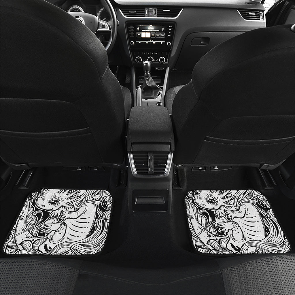 Black And White Axolotl Print Front and Back Car Floor Mats
