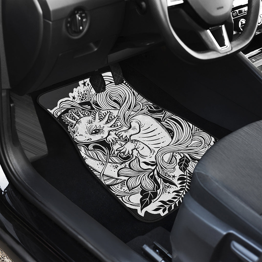 Black And White Axolotl Print Front and Back Car Floor Mats