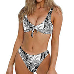 Black And White Axolotl Print Front Bow Tie Bikini