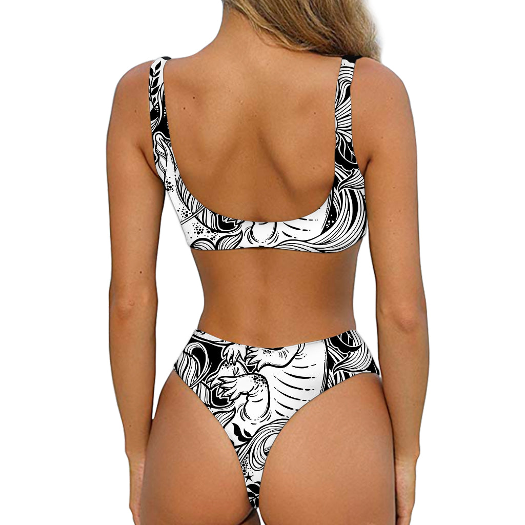 Black And White Axolotl Print Front Bow Tie Bikini