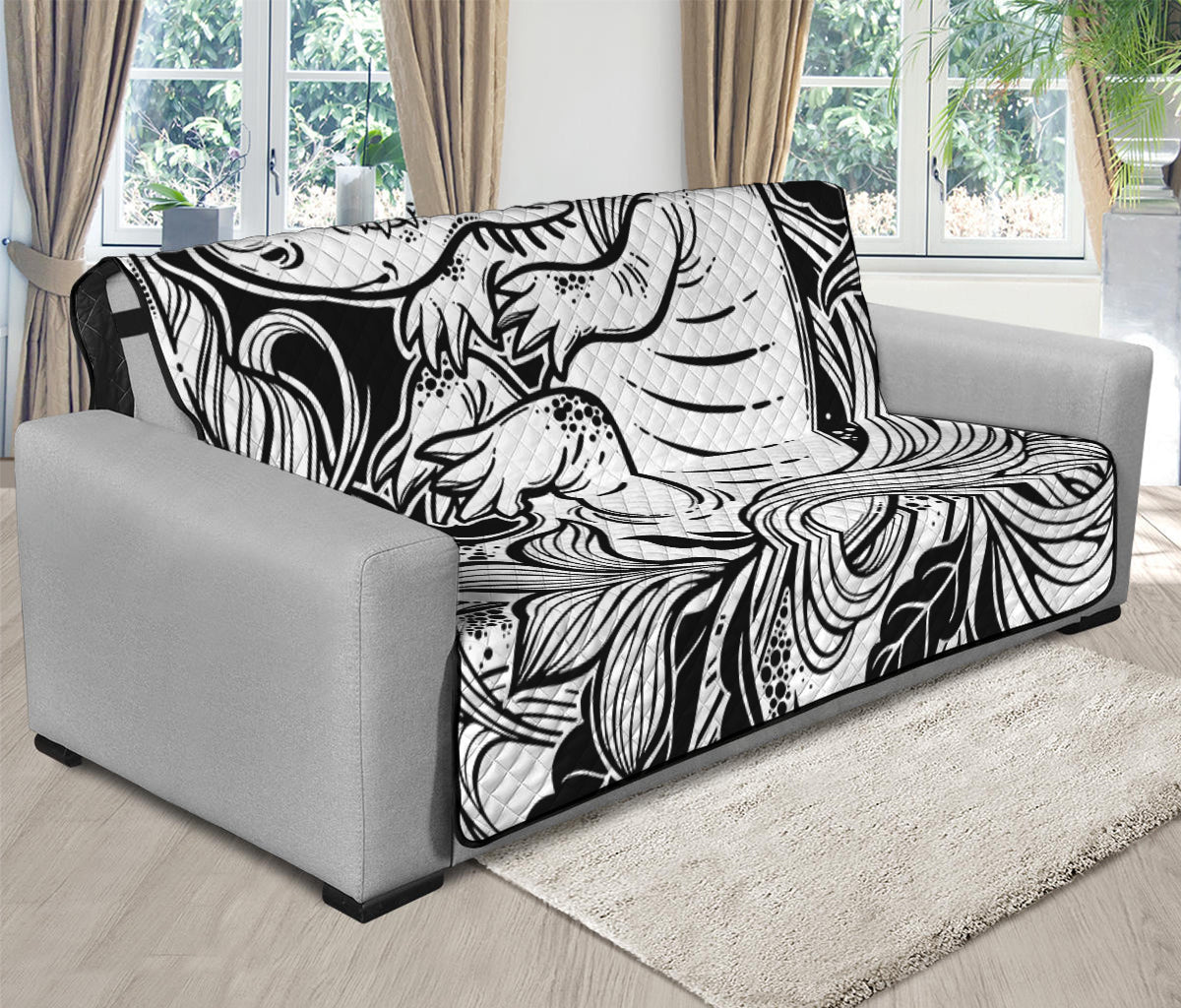 Black And White Axolotl Print Futon Protector