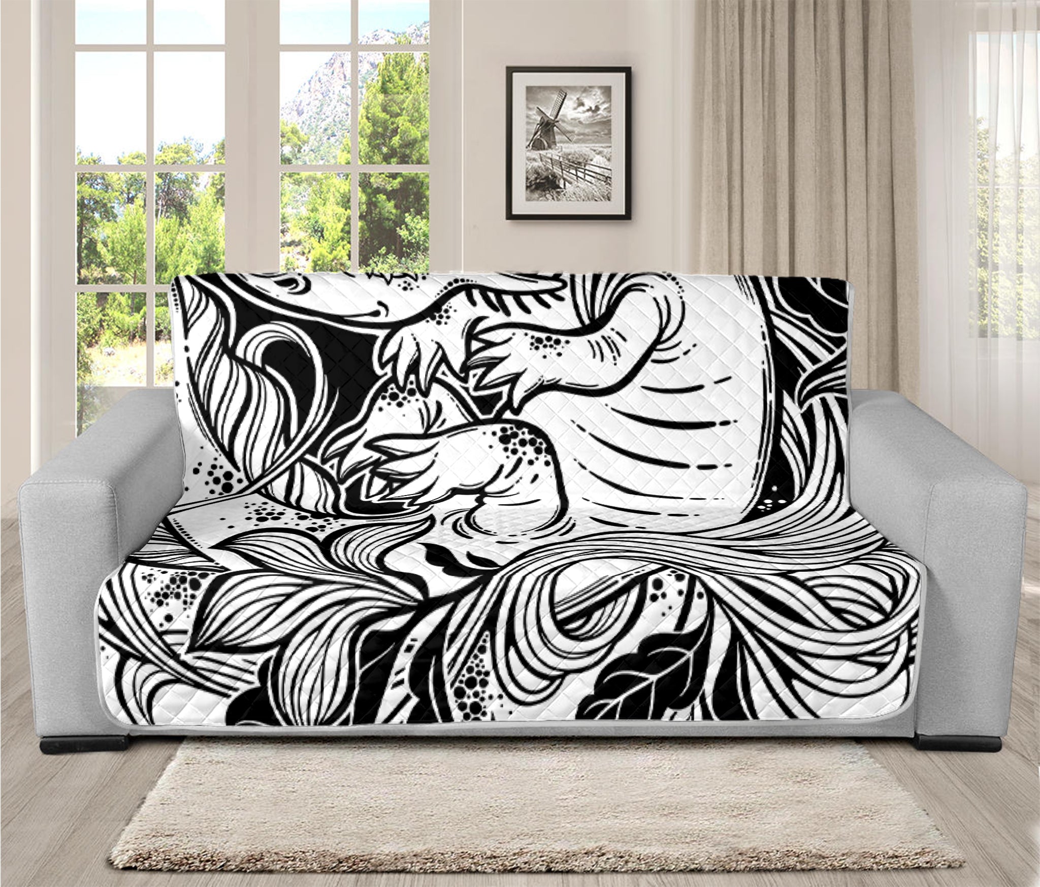 Black And White Axolotl Print Futon Protector