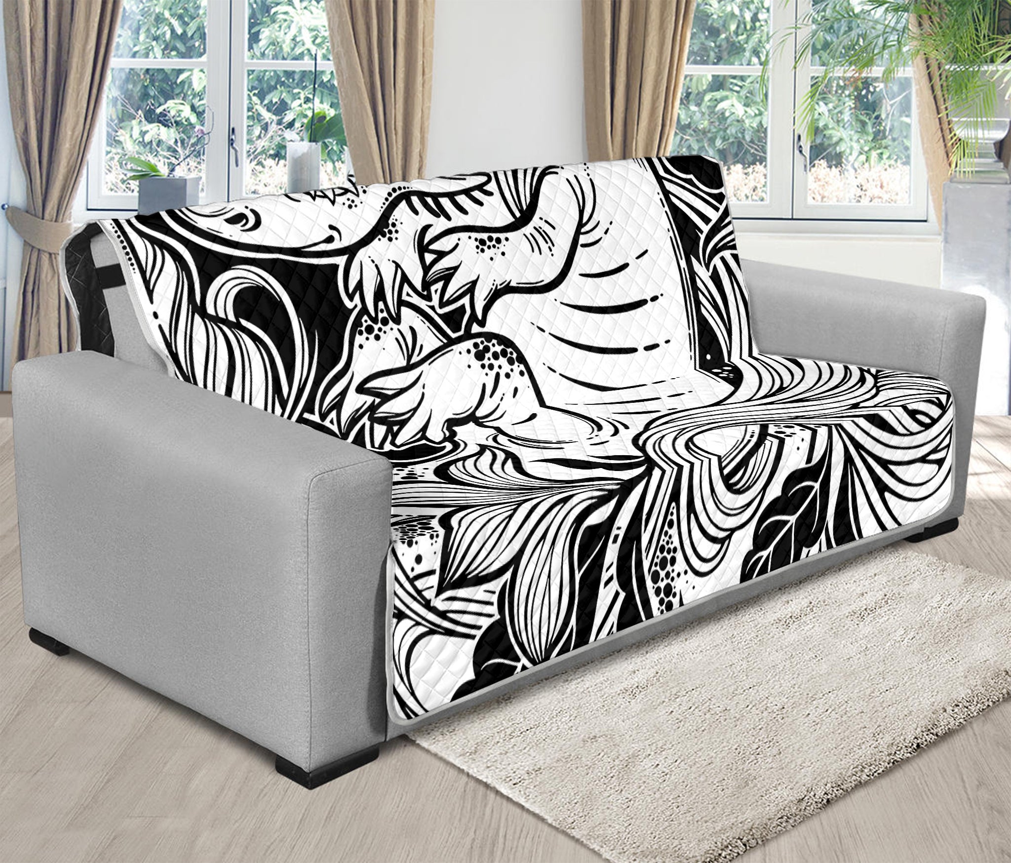 Black And White Axolotl Print Futon Protector