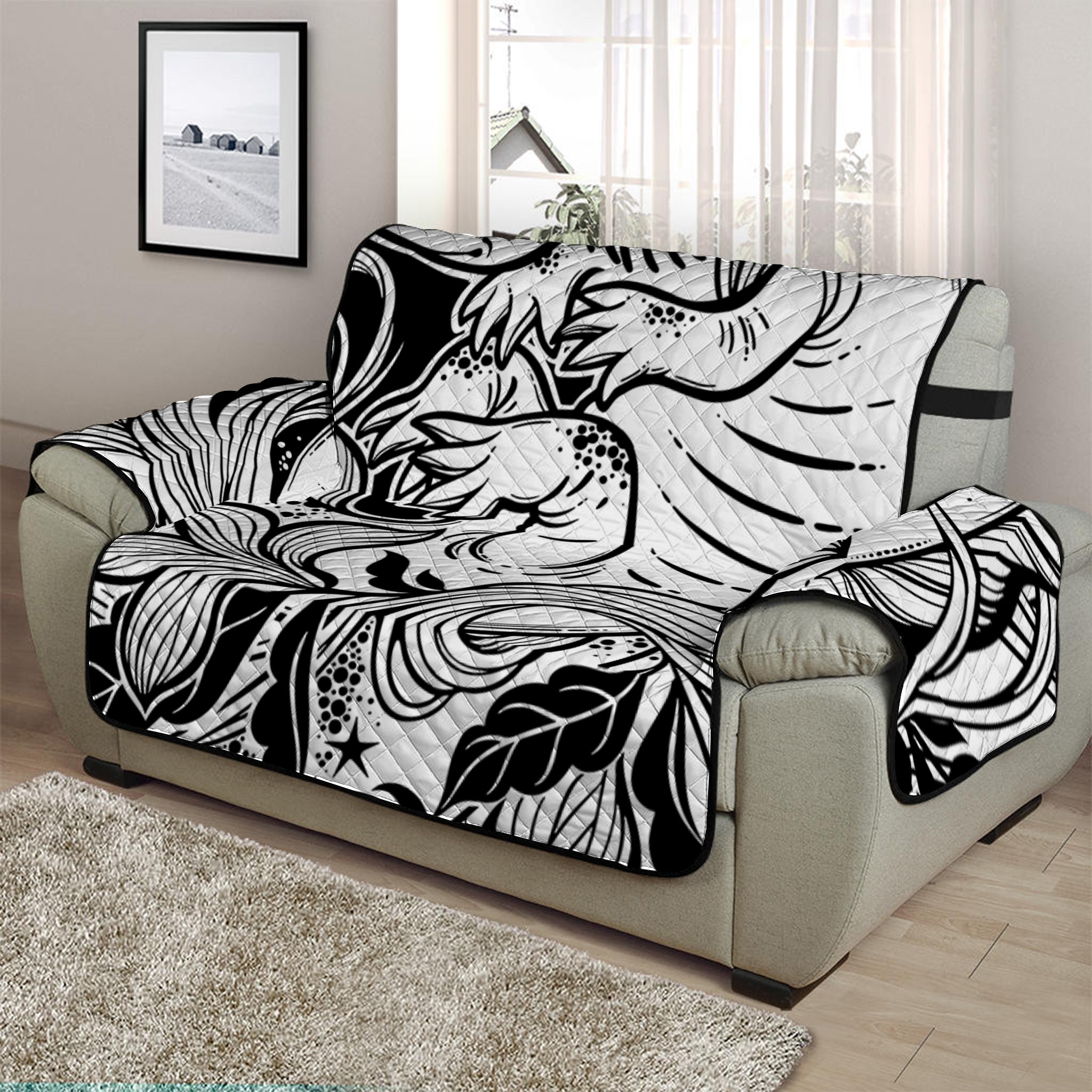 Black And White Axolotl Print Half Sofa Protector