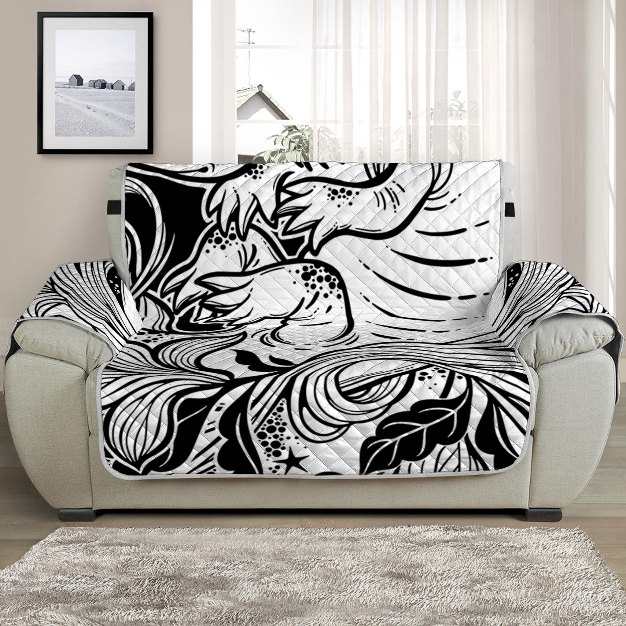 Black And White Axolotl Print Half Sofa Protector