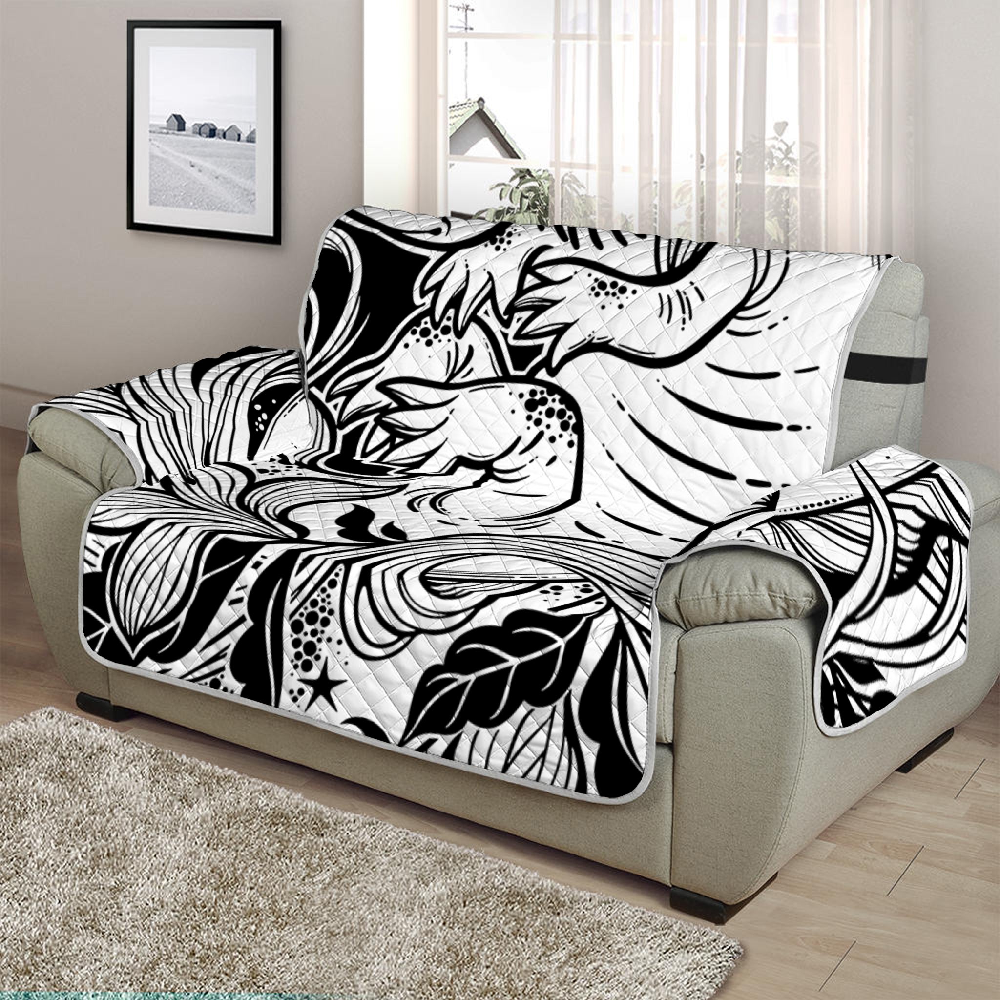 Black And White Axolotl Print Half Sofa Protector