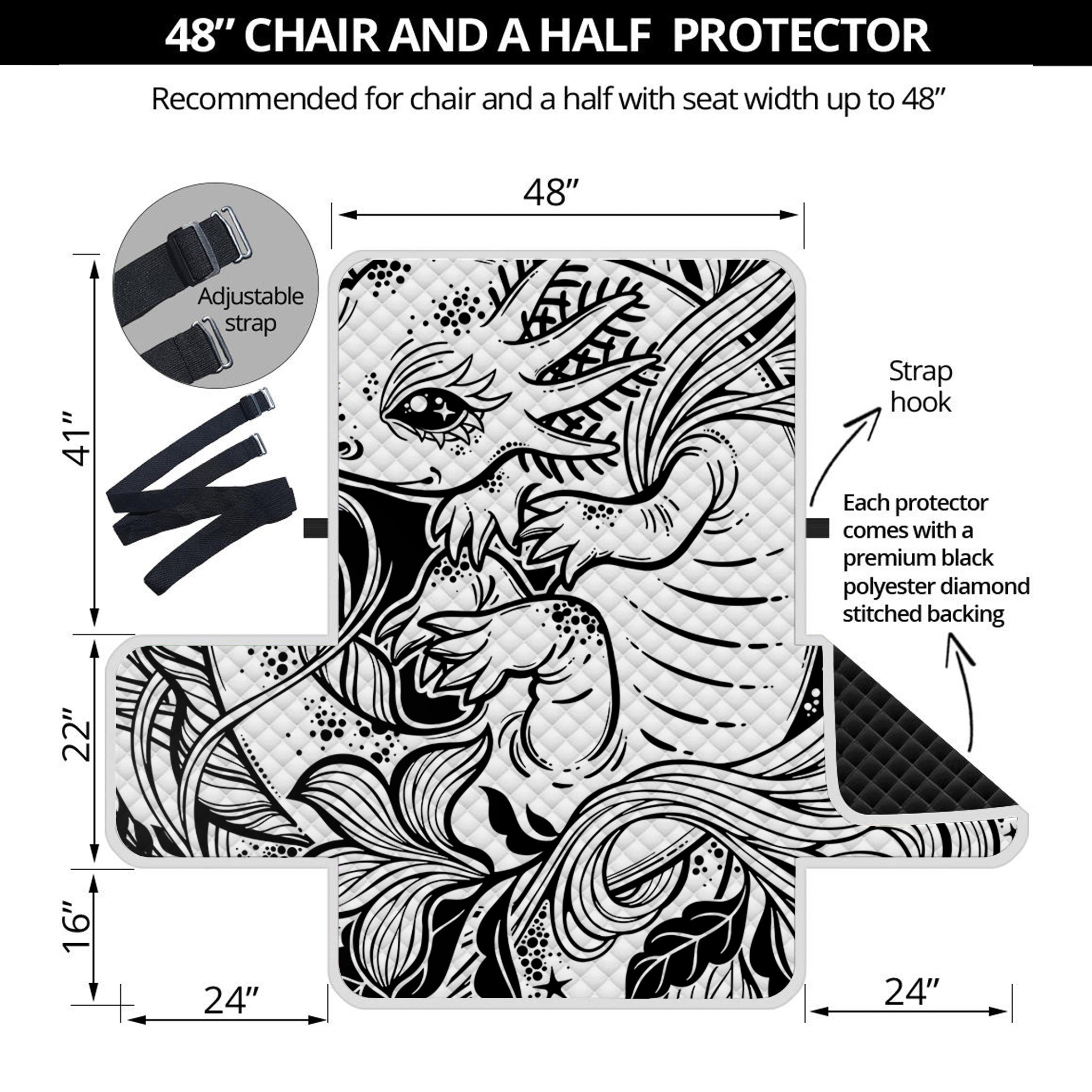 Black And White Axolotl Print Half Sofa Protector