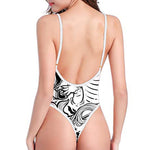 Black And White Axolotl Print High Cut One Piece Swimsuit