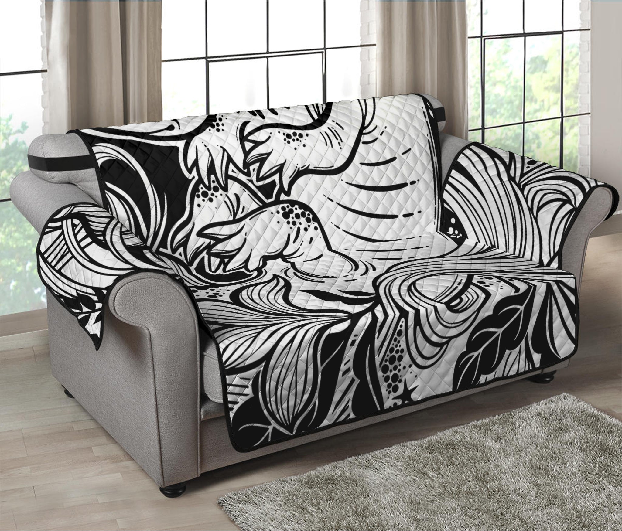 Black And White Axolotl Print Loveseat Protector