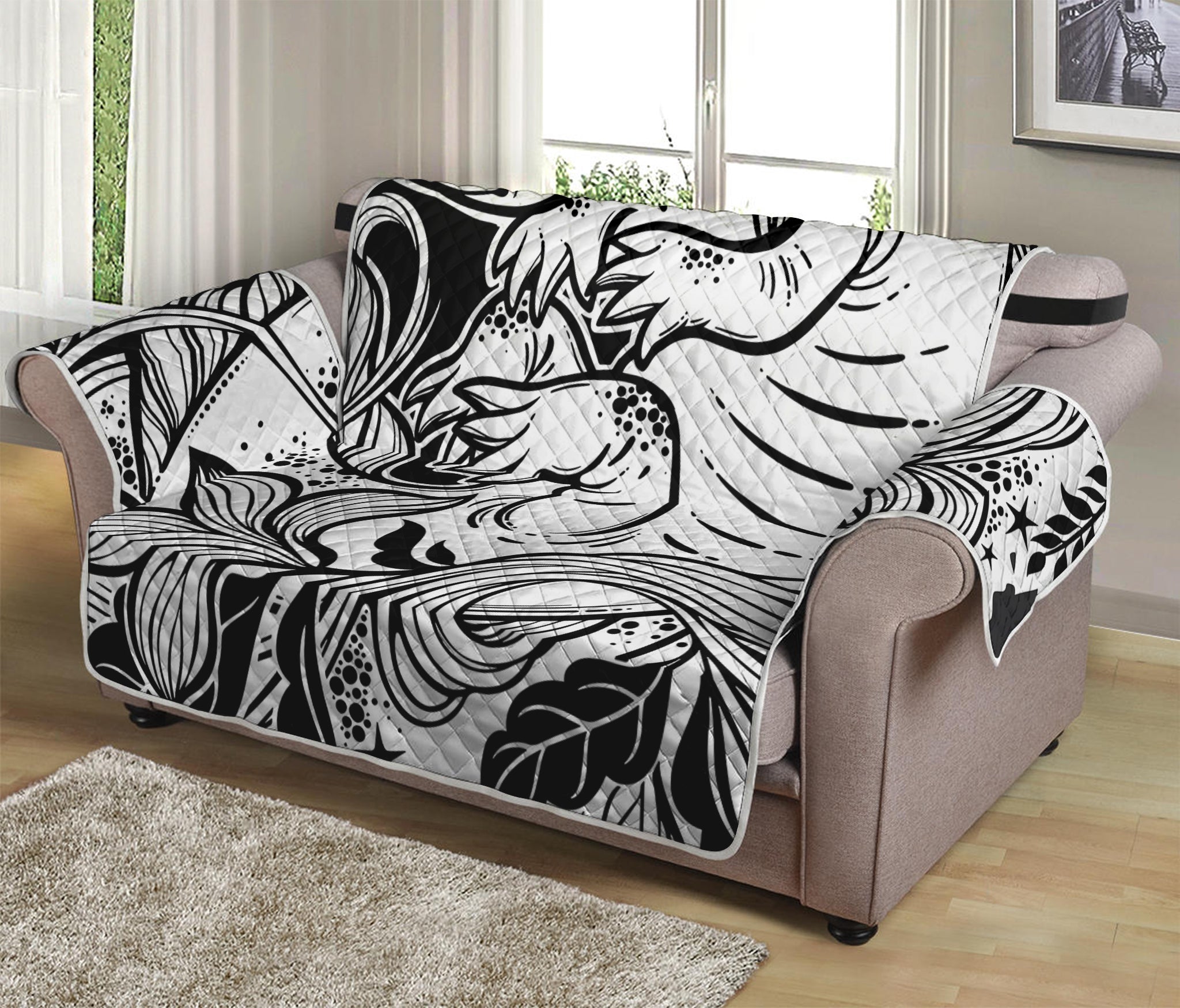 Black And White Axolotl Print Loveseat Protector