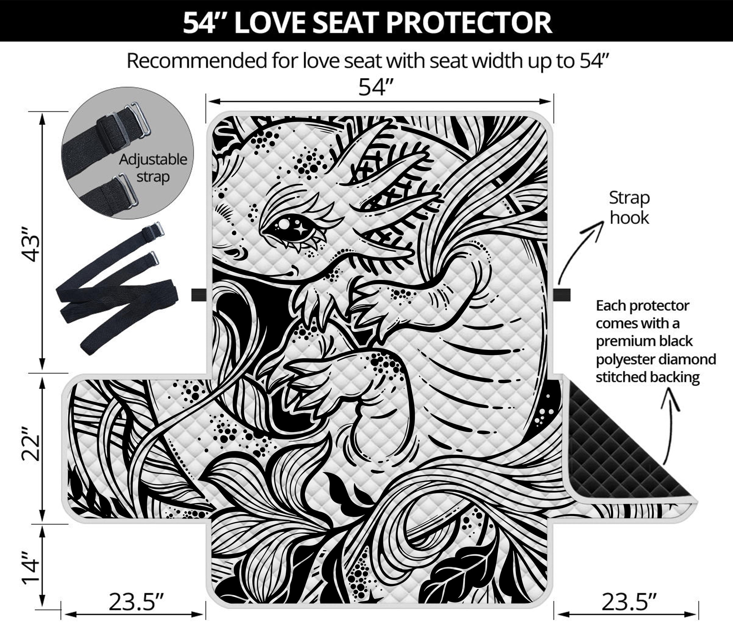 Black And White Axolotl Print Loveseat Protector