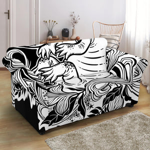 Black And White Axolotl Print Loveseat Slipcover