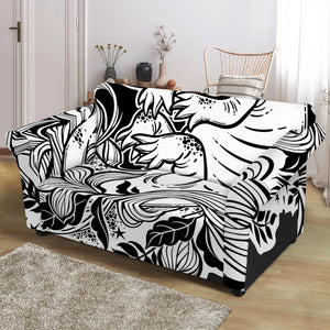 Black And White Axolotl Print Loveseat Slipcover