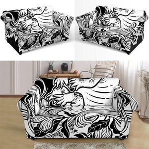 Black And White Axolotl Print Loveseat Slipcover