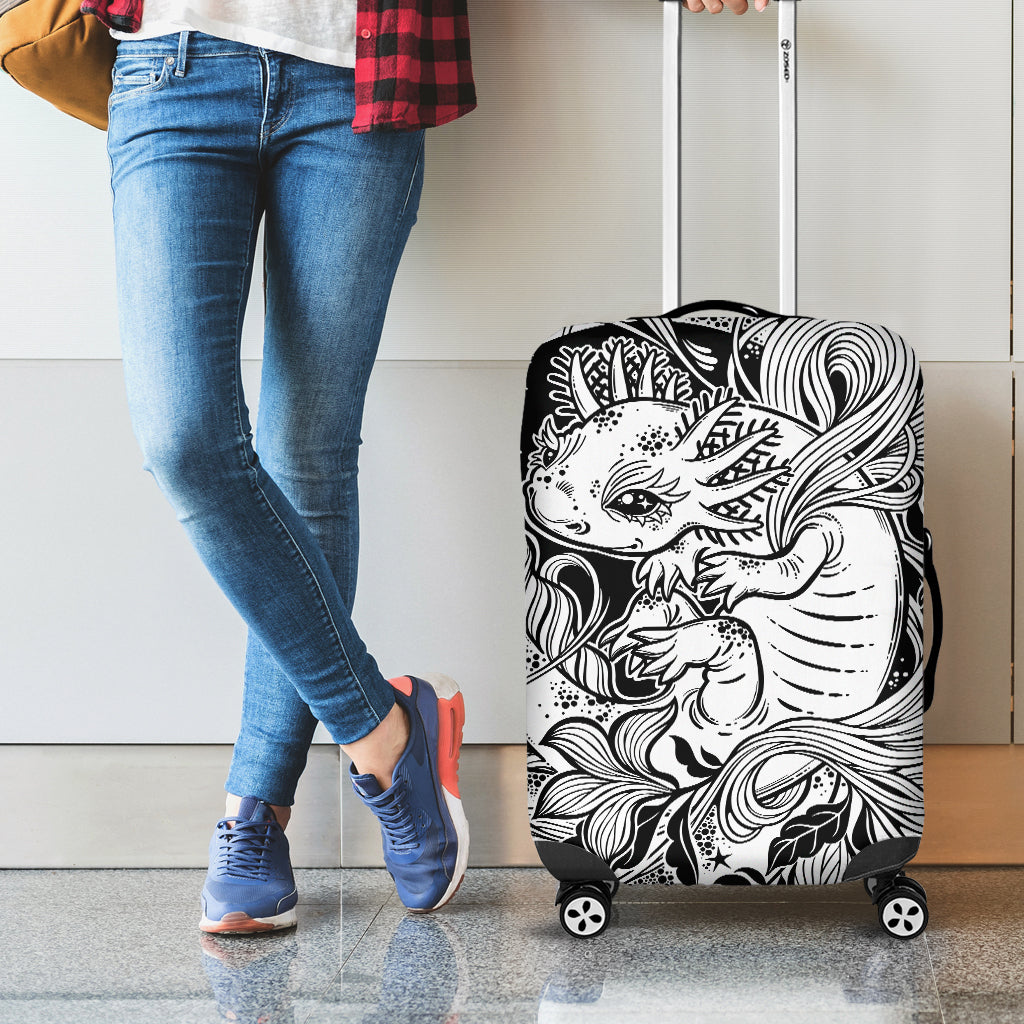 Black And White Axolotl Print Luggage Cover