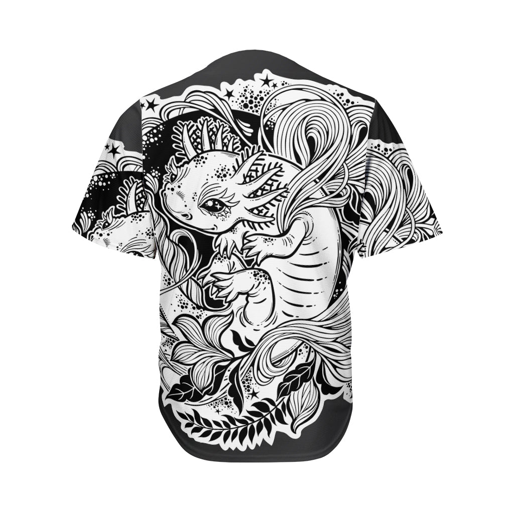 Black And White Axolotl Print Men's Baseball Jersey