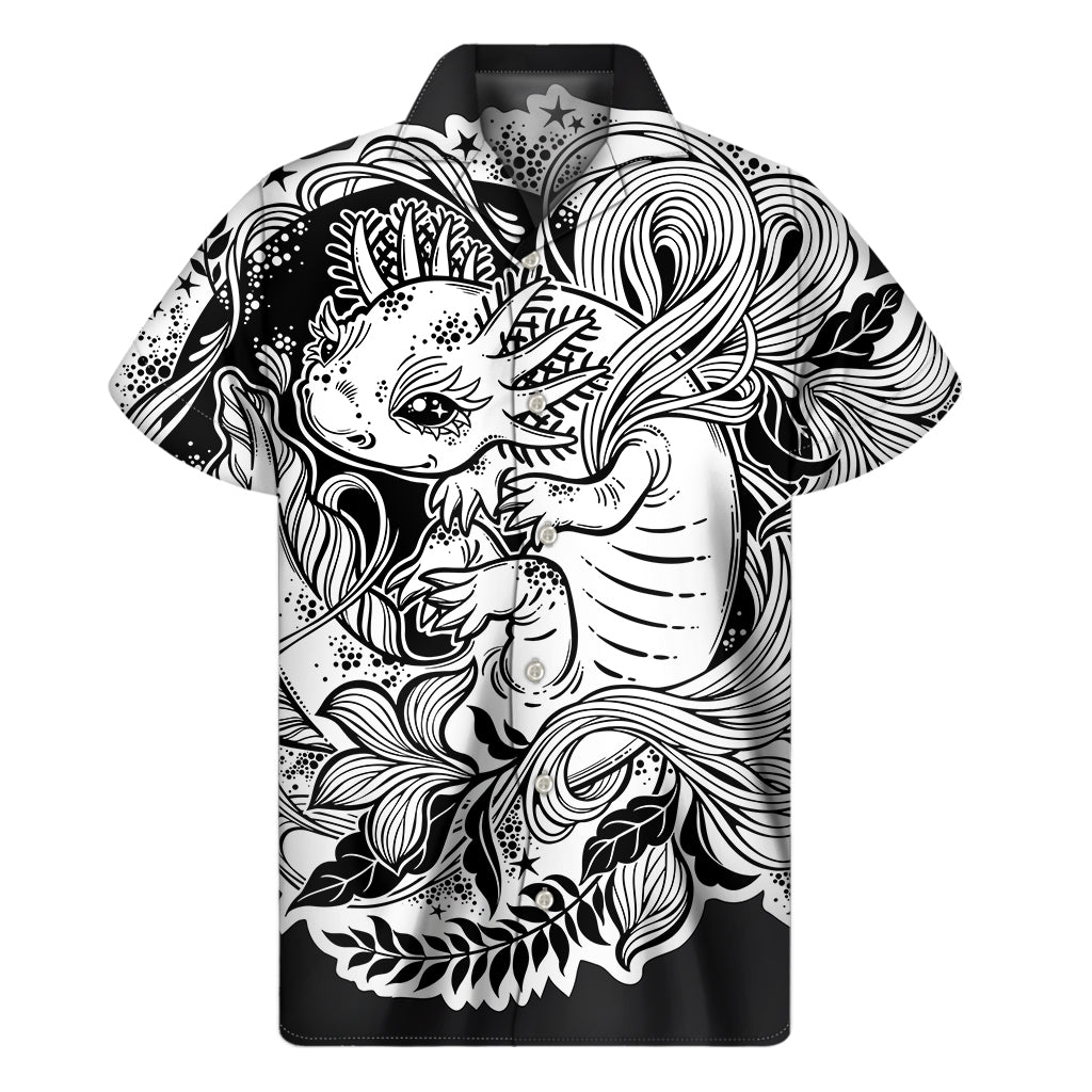 Black And White Axolotl Print Men's Short Sleeve Shirt