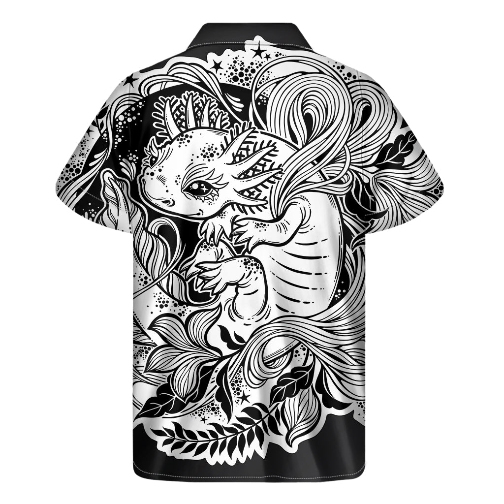 Black And White Axolotl Print Men's Short Sleeve Shirt