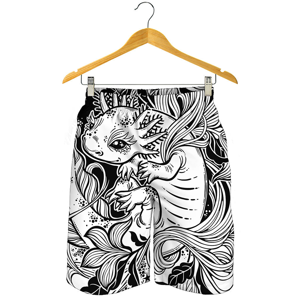 Black And White Axolotl Print Men's Shorts