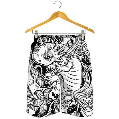 Black And White Axolotl Print Men's Shorts