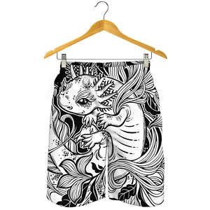 Black And White Axolotl Print Men's Shorts