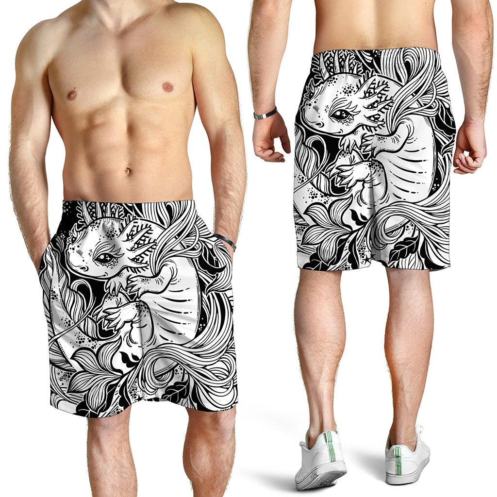 Black And White Axolotl Print Men's Shorts