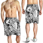 Black And White Axolotl Print Men's Shorts