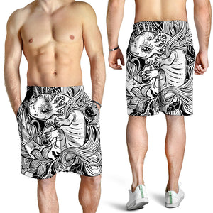 Black And White Axolotl Print Men's Shorts