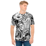 Black And White Axolotl Print Men's T-Shirt