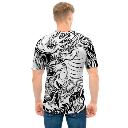 Black And White Axolotl Print Men's T-Shirt