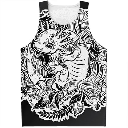 Black And White Axolotl Print Men's Tank Top