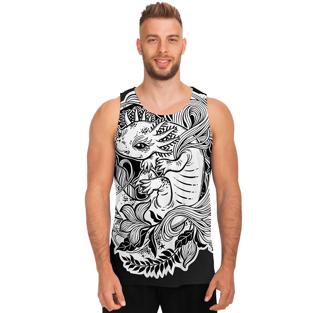 Black And White Axolotl Print Men's Tank Top