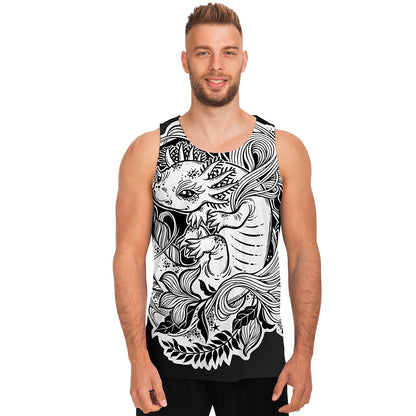 Black And White Axolotl Print Men's Tank Top