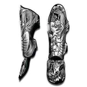 Black And White Axolotl Print Muay Thai Shin Guard