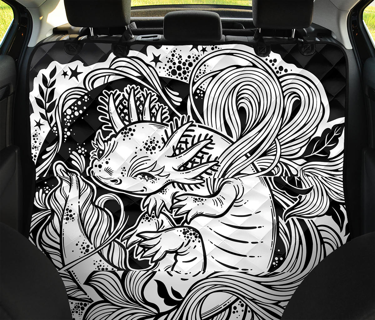 Black And White Axolotl Print Pet Car Back Seat Cover