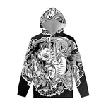 Black And White Axolotl Print Pullover Hoodie