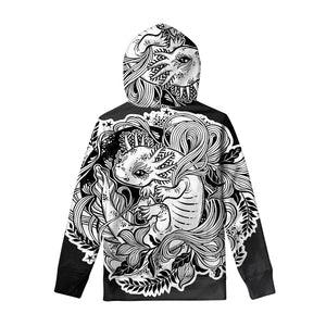 Black And White Axolotl Print Pullover Hoodie