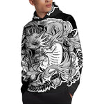 Black And White Axolotl Print Pullover Hoodie