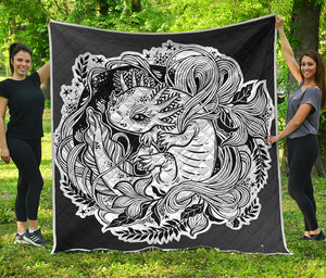 Black And White Axolotl Print Quilt