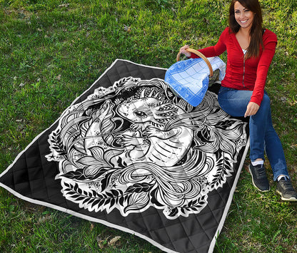 Black And White Axolotl Print Quilt
