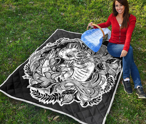 Black And White Axolotl Print Quilt