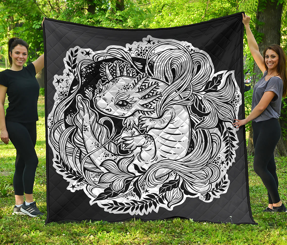 Black And White Axolotl Print Quilt