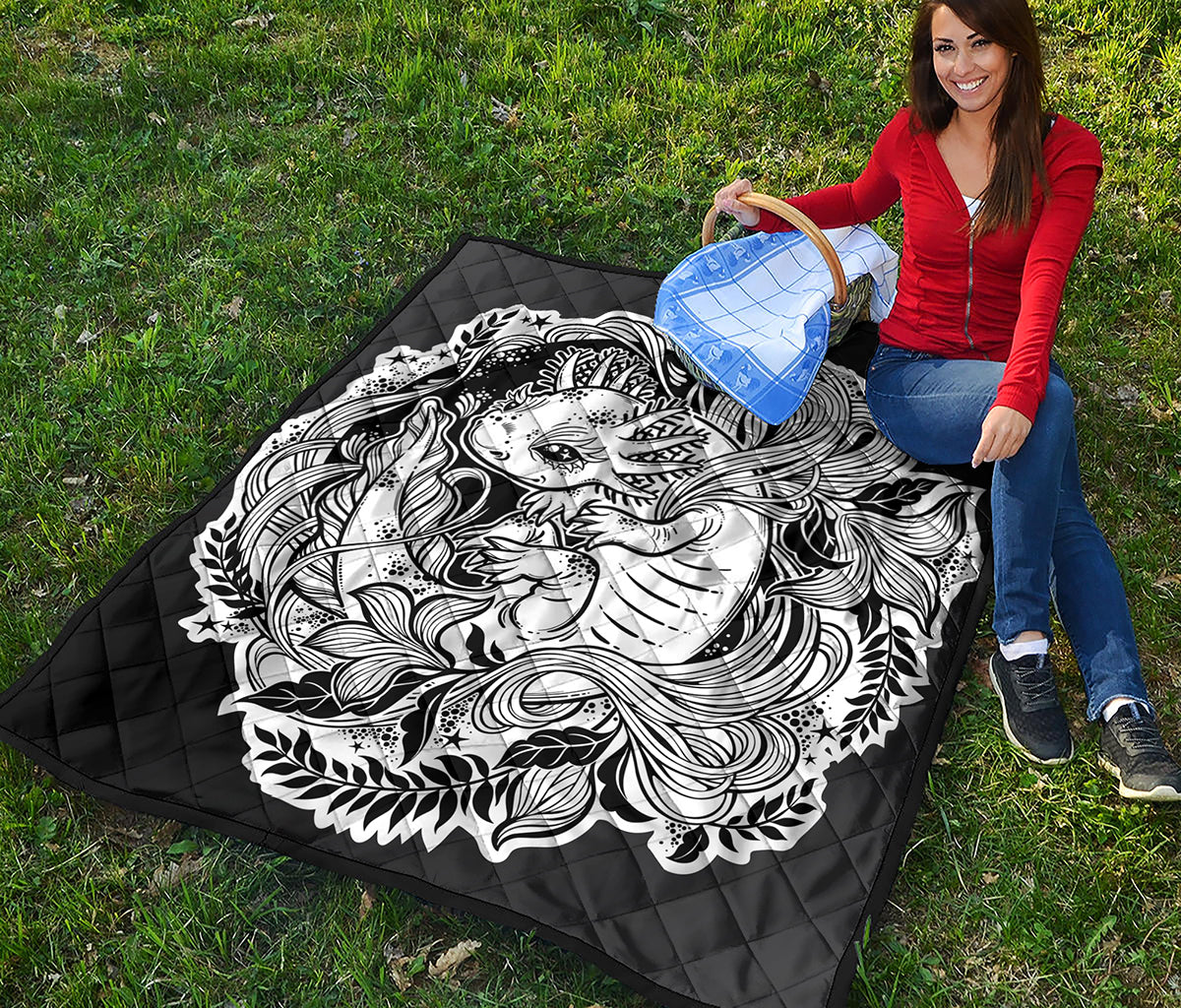 Black And White Axolotl Print Quilt