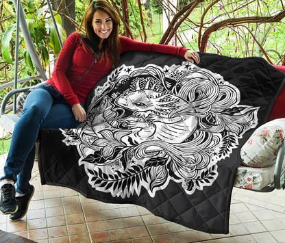 Black And White Axolotl Print Quilt