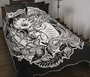 Black And White Axolotl Print Quilt Bed Set