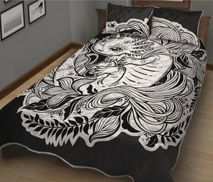 Black And White Axolotl Print Quilt Bed Set