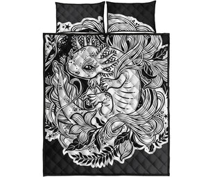 Black And White Axolotl Print Quilt Bed Set